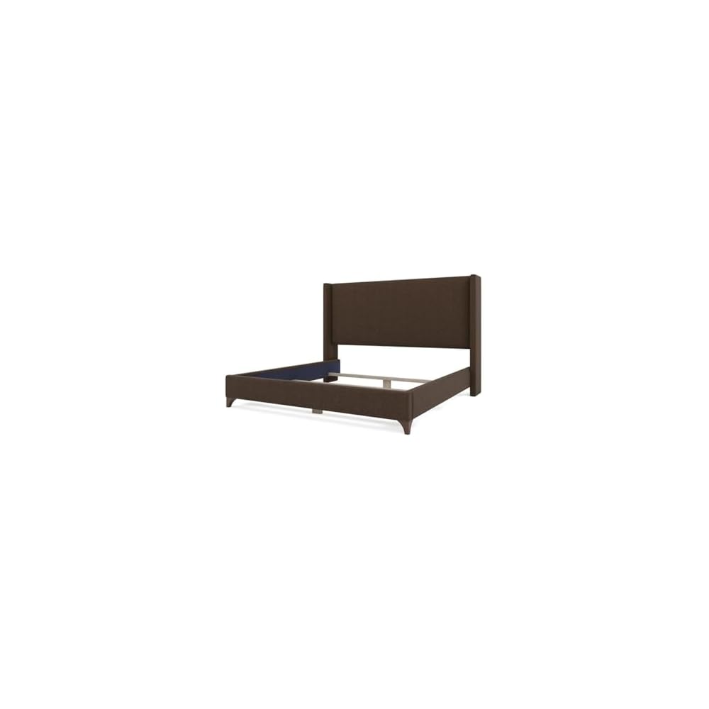 BOWERY HILL Modern Upholstered King Bed, 57.5 in Tall Headboard, Solid and Engineered Wood Frame, Brown Performance Fabric, Durable North American Craftsmanship, Box Spring Required, Elegant Bedroom