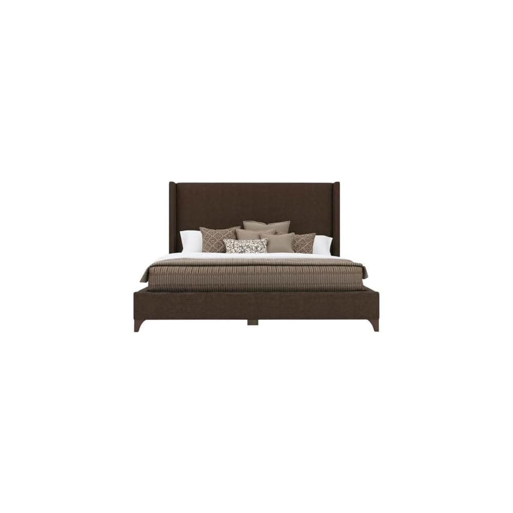 BOWERY HILL Modern Upholstered King Bed, 57.5 in Tall Headboard, Solid and Engineered Wood Frame, Brown Performance Fabric, Durable North American Craftsmanship, Box Spring Required, Elegant Bedroom