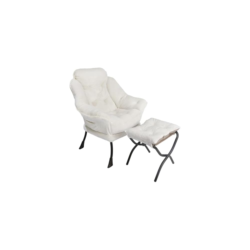Kokel Lazy Chair with Folding Ottoman,Living Room Chairs, Accent Contemporary Lounge Chair, Single Steel Frame Leisure Sofa Chair with Armrests and A Side Pocket (Beige-1130)