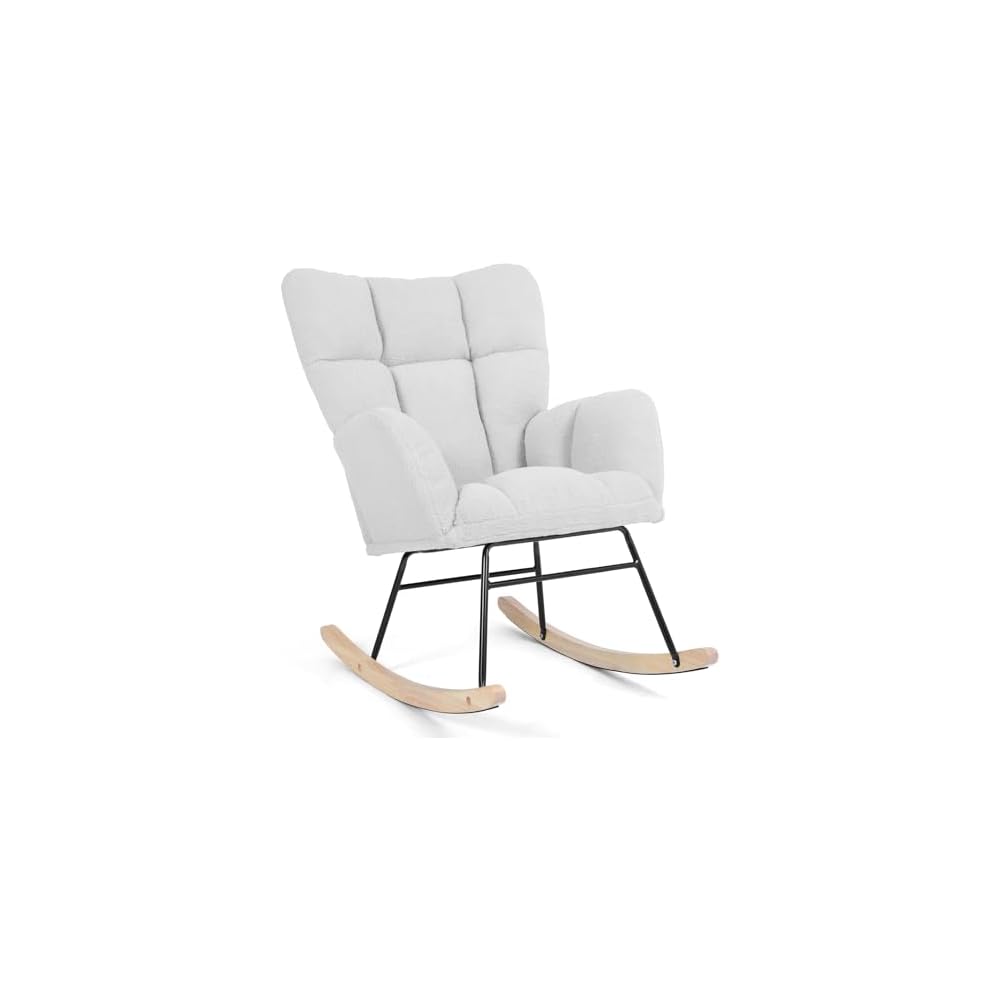 Teddy Upholstered Glider Rocking Chair, Comfy Accent Armchair