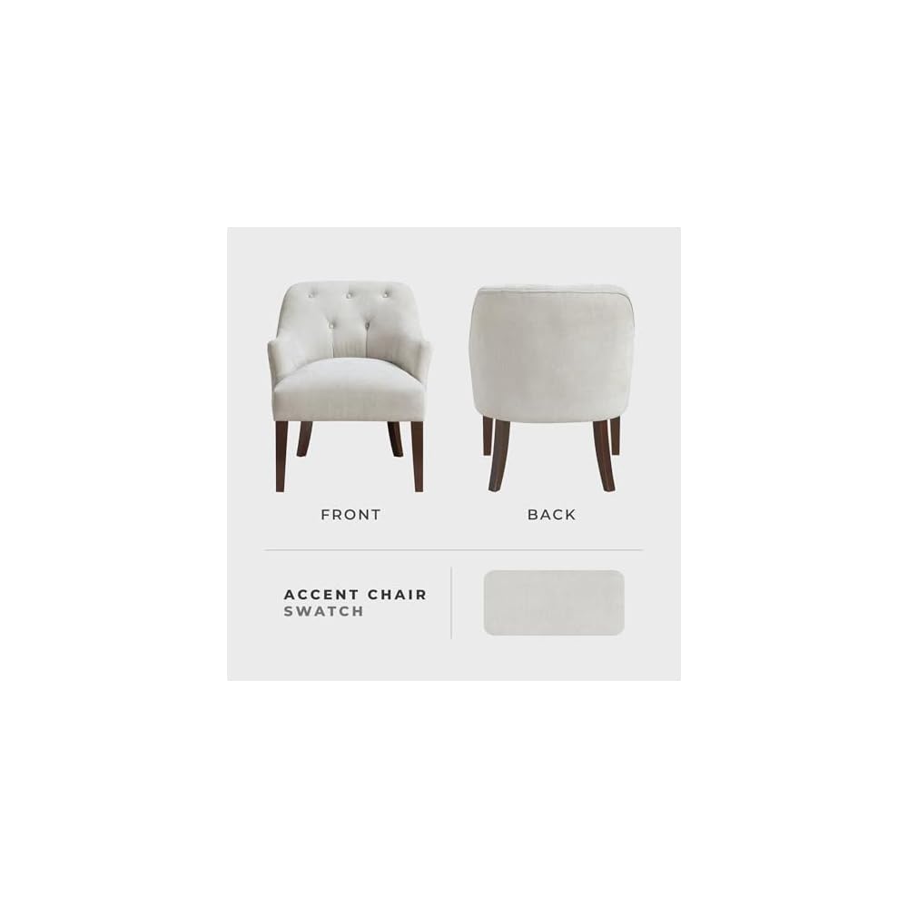 Lexicon Modern Accent Chair, Textured Fabric Upholstered Arm Chair with Button Tufted Back, Sloped Flared Arms and Wooden Legs for Living Room/Bedroom, Oyster