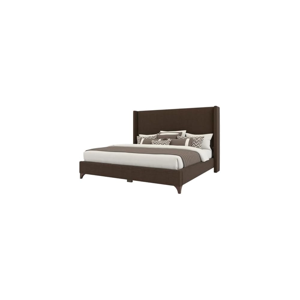 BOWERY HILL Modern Upholstered King Bed, 57.5 in Tall Headboard, Solid and Engineered Wood Frame, Brown Performance Fabric, Durable North American Craftsmanship, Box Spring Required, Elegant Bedroom