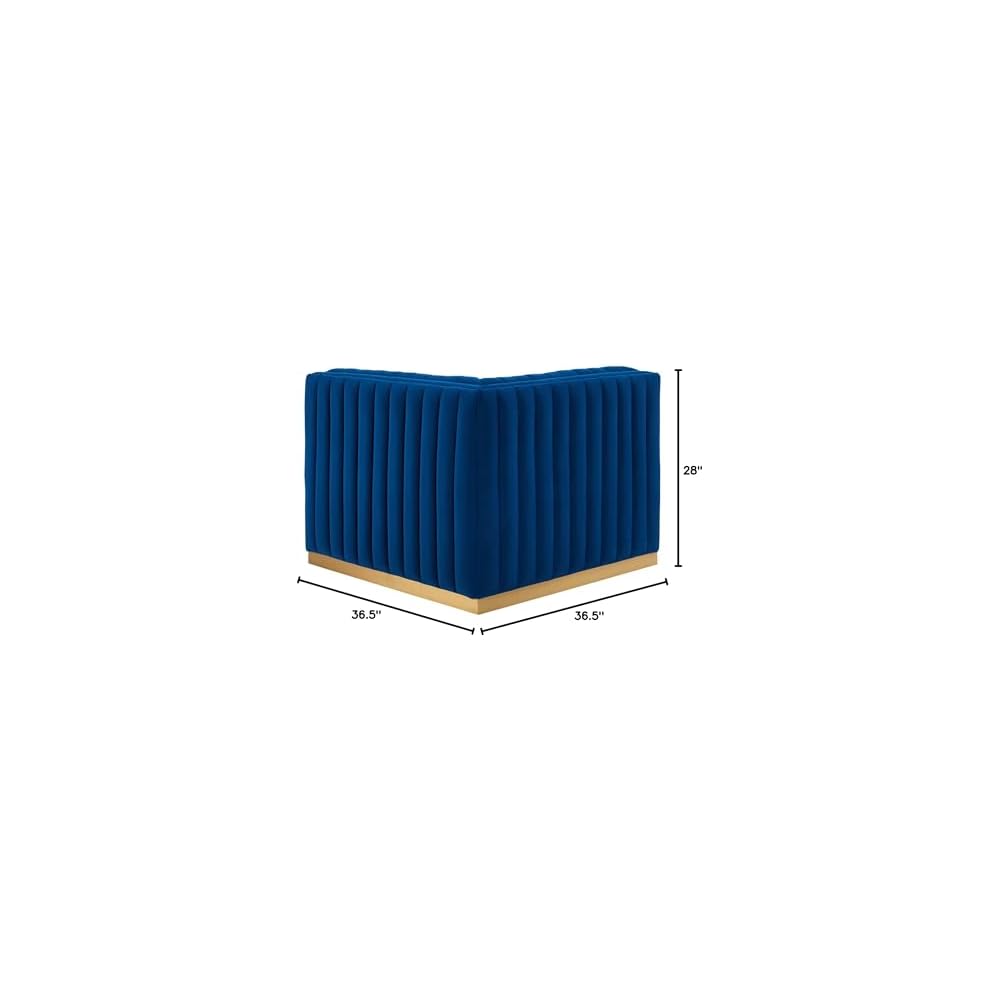 Modway Conjure Channel Tufted Performance Velvet Right Corner Chair in Gold/Navy