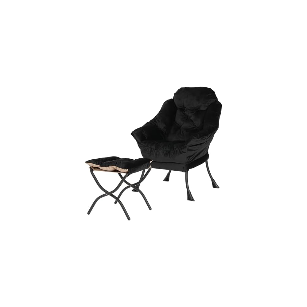 Kokel Lazy Chair with Folding Ottoman,Living Room Chairs, Accent Contemporary Lounge Chair, Single Steel Frame Leisure Sofa Chair with Armrests and A Side Pocket (Beige-1130)