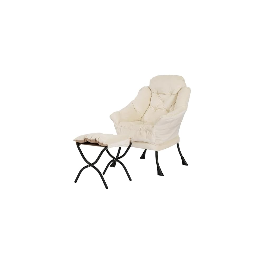 Kokel Lazy Chair with Folding Ottoman,Living Room Chairs, Accent Contemporary Lounge Chair, Single Steel Frame Leisure Sofa Chair with Armrests and A Side Pocket (Beige-1130)