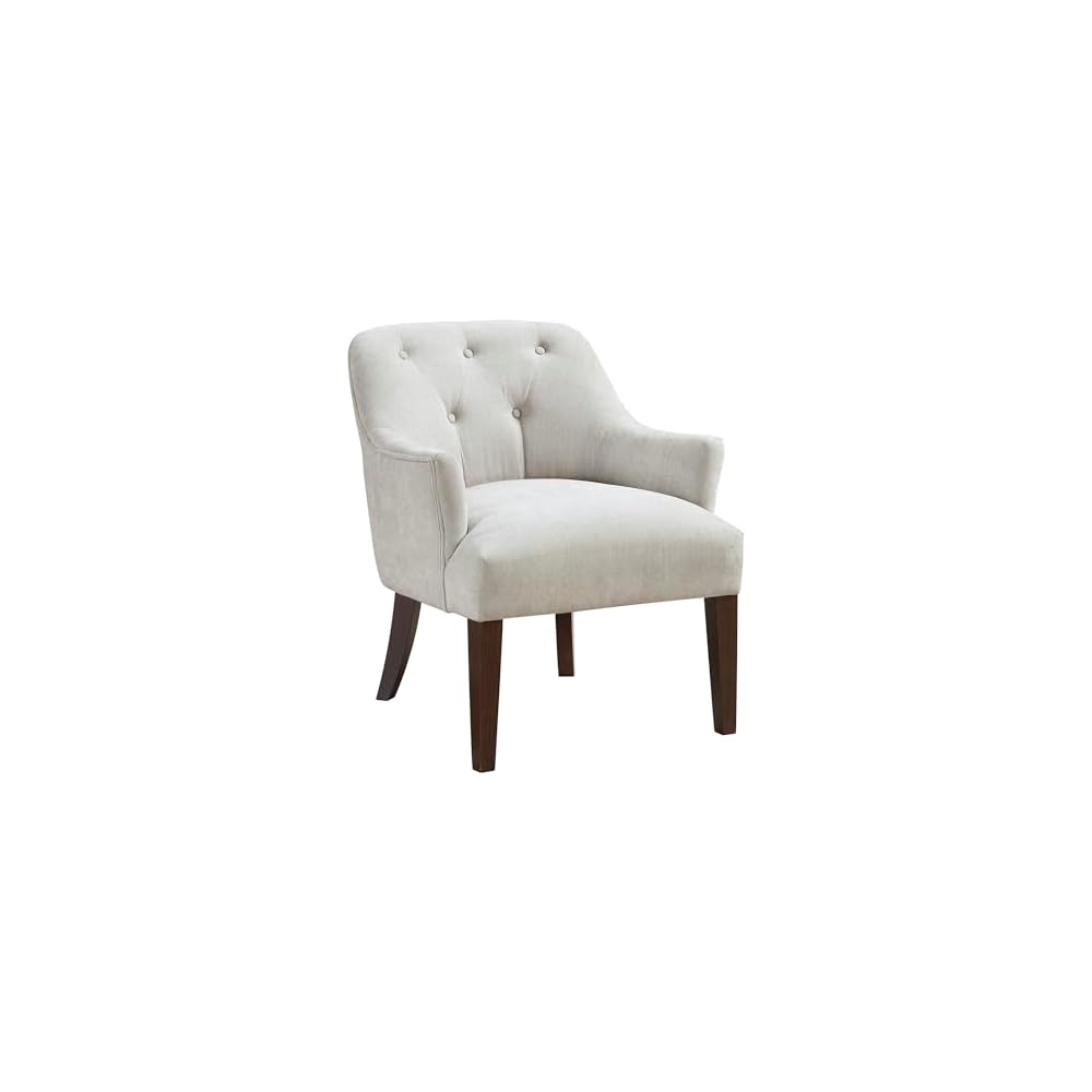 Lexicon Modern Accent Chair, Textured Fabric Upholstered Arm Chair with Button Tufted Back, Sloped Flared Arms and Wooden Legs for Living Room/Bedroom, Oyster