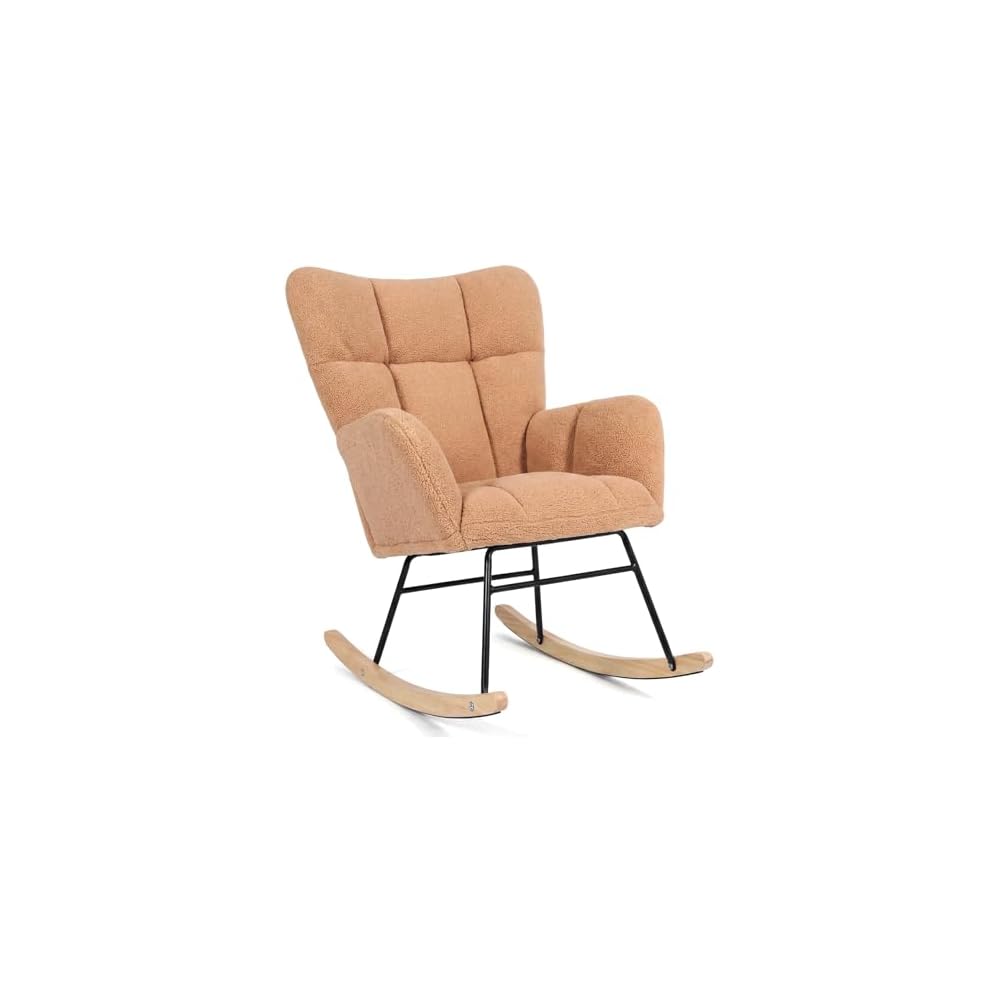 Teddy Upholstered Glider Rocking Chair, Comfy Accent Armchair