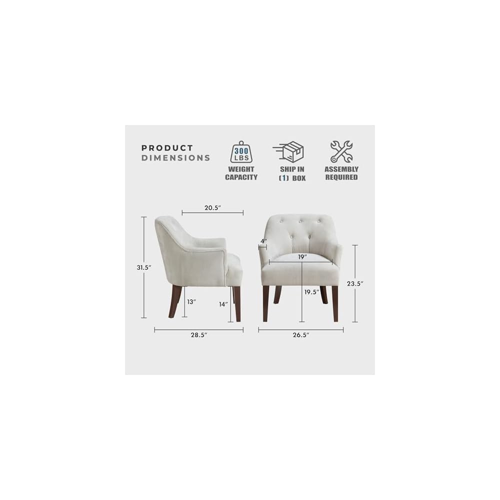 Lexicon Modern Accent Chair, Textured Fabric Upholstered Arm Chair with Button Tufted Back, Sloped Flared Arms and Wooden Legs for Living Room/Bedroom, Oyster
