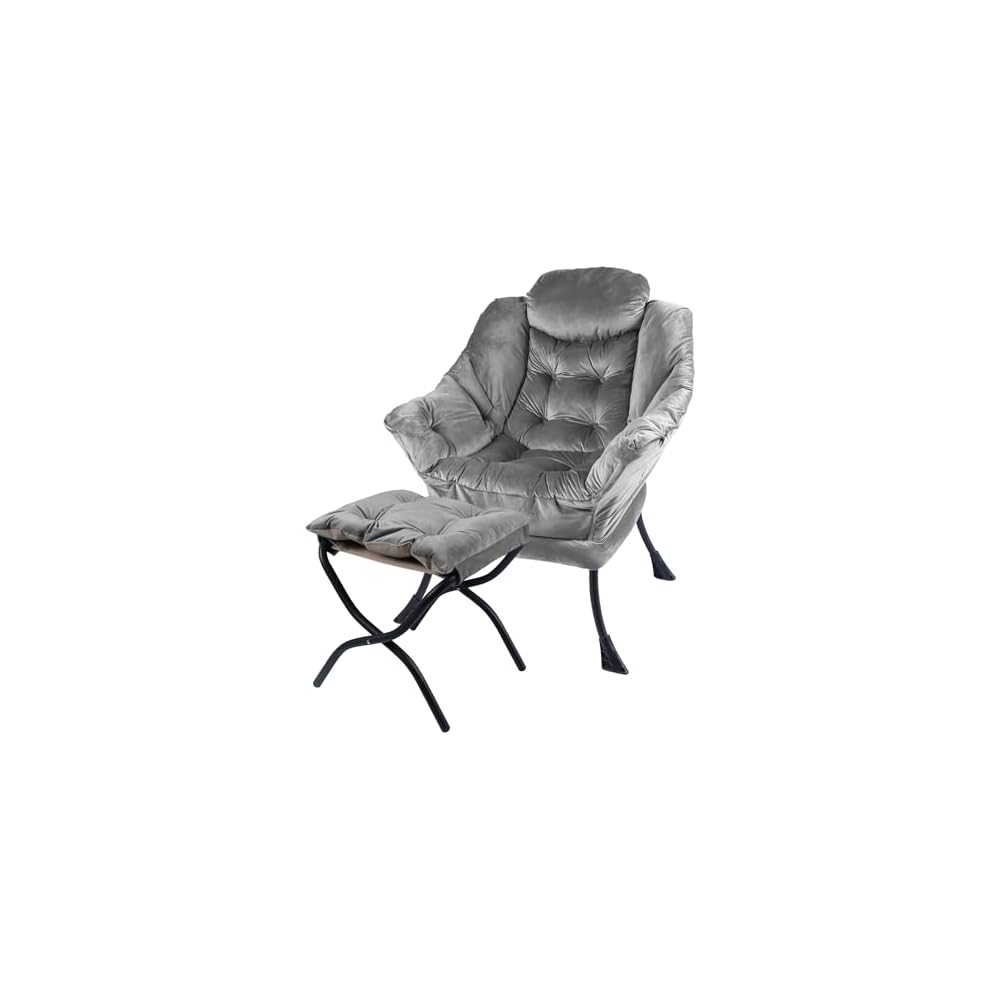 Kokel Lazy Chair with Folding Ottoman,Living Room Chairs, Accent Contemporary Lounge Chair, Single Steel Frame Leisure Sofa Chair with Armrests and A Side Pocket (Beige-1130)