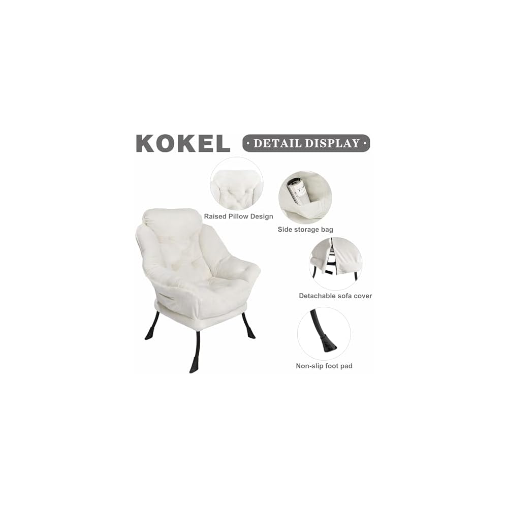 Kokel Lazy Chair with Folding Ottoman,Living Room Chairs, Accent Contemporary Lounge Chair, Single Steel Frame Leisure Sofa Chair with Armrests and A Side Pocket (Beige-1130)