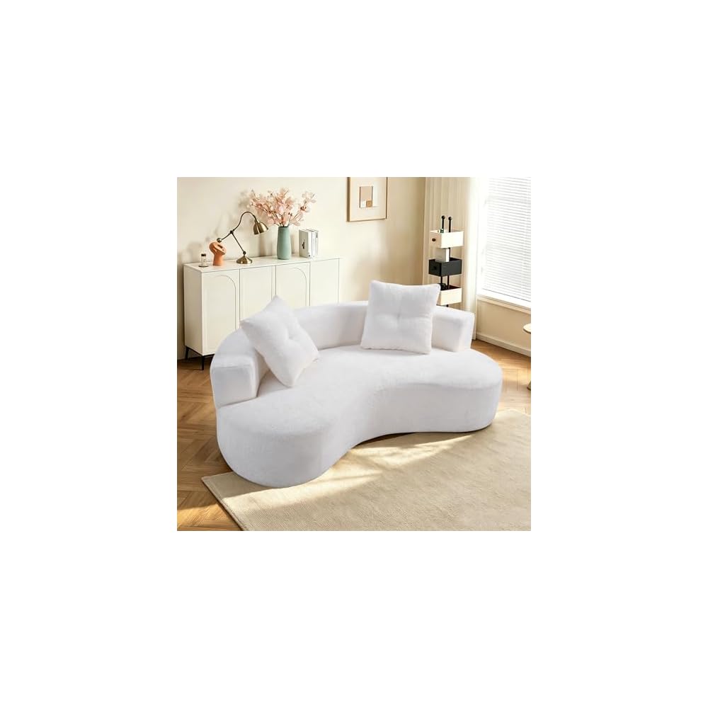 80" Curved Sofa Couches for Living Room, Modern Oversized Boneless Couch, Comfy Boucle Cloud Modular Round Sofa with Deep Seat / 4 Throw Pillows for Apartment, No Assembly Needed, Cream