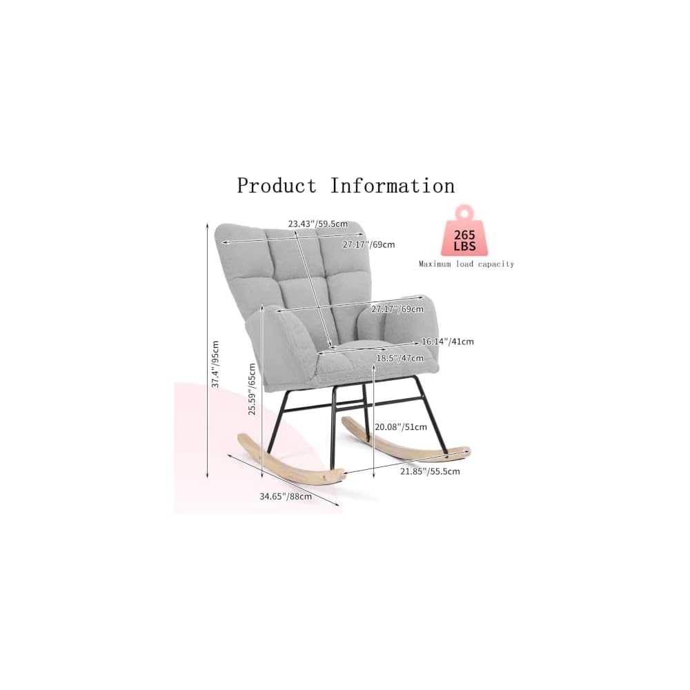 Teddy Upholstered Glider Rocking Chair, Comfy Accent Armchair