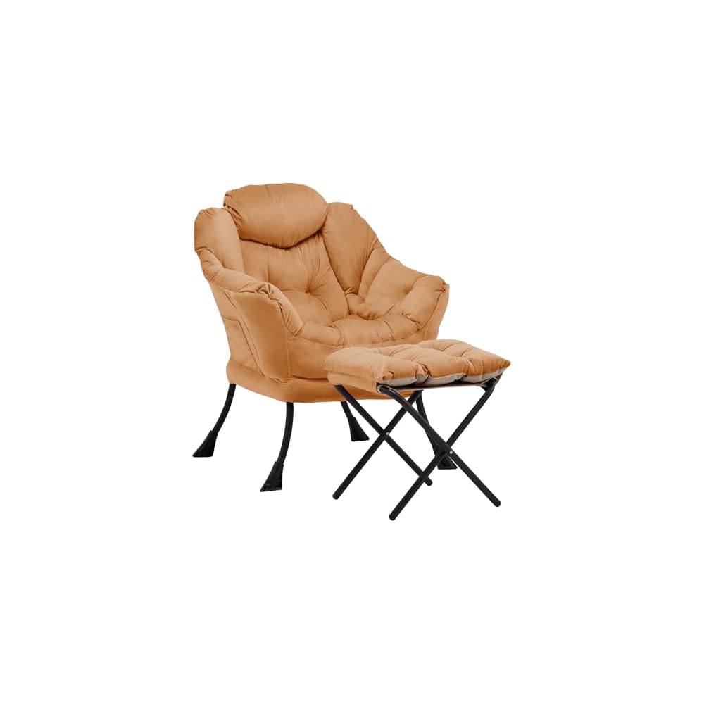 Lazy Chair with Ottoman, Comfy Reading Chair, Brown