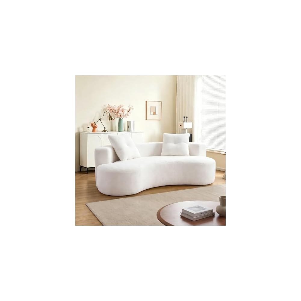 80" Curved Sofa Couches for Living Room, Modern Oversized Boneless Couch, Comfy Boucle Cloud Modular Round Sofa with Deep Seat / 4 Throw Pillows for Apartment, No Assembly Needed, Cream