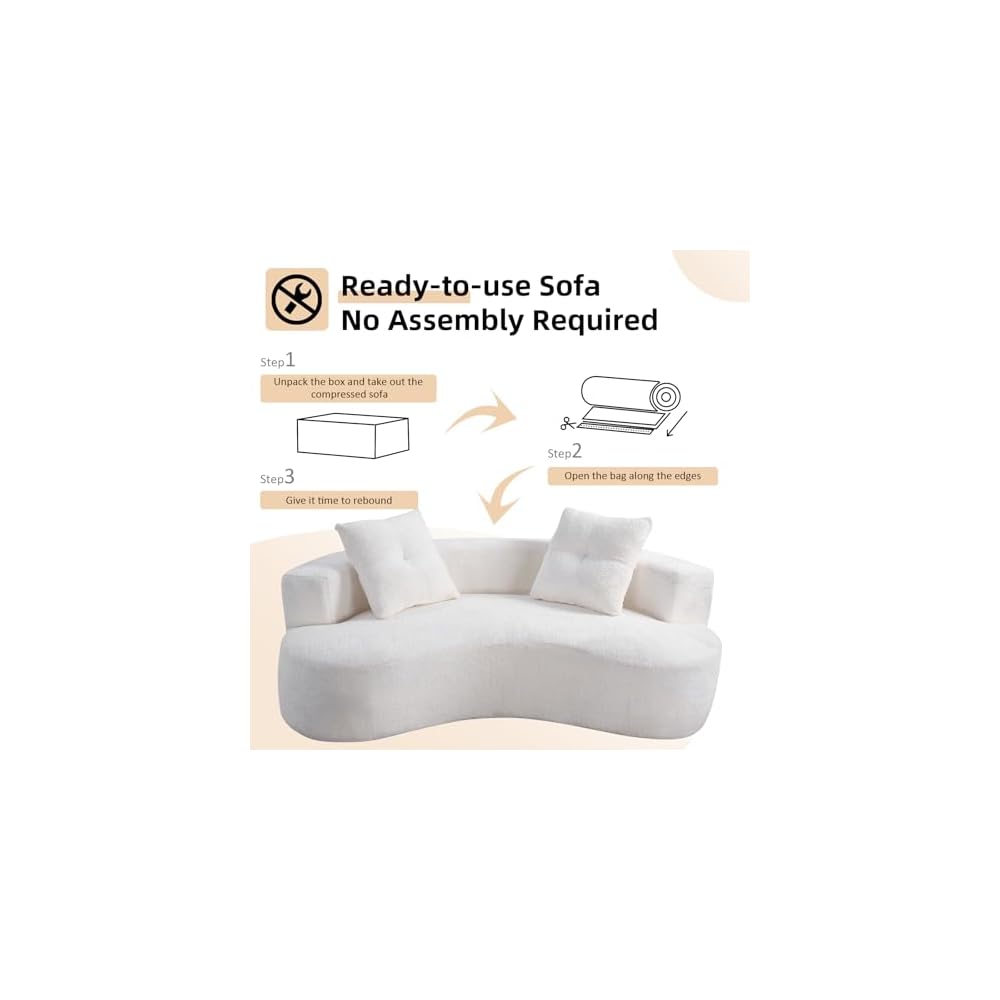 80" Curved Sofa Couches for Living Room, Modern Oversized Boneless Couch, Comfy Boucle Cloud Modular Round Sofa with Deep Seat / 4 Throw Pillows for Apartment, No Assembly Needed, Cream