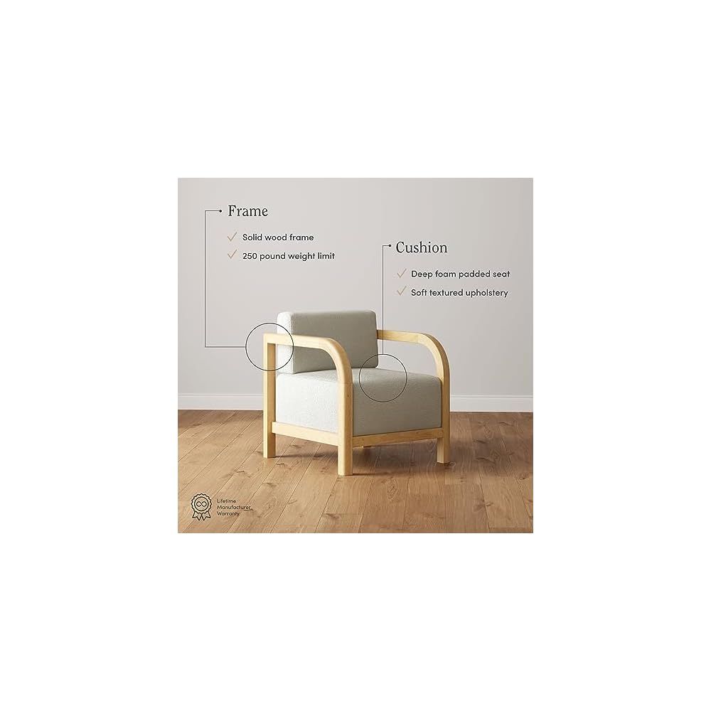 Nathan James Jayden Scandinavian Accent Chair, Linen Upholstered Bedroom Chair with Solid Wood Frame and Plush Cushioned Seat, Natural Brown