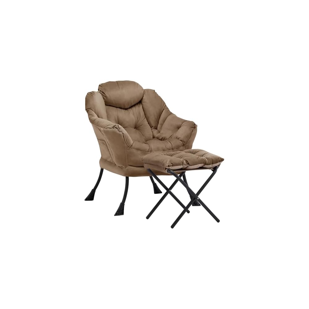 Lazy Chair with Ottoman, Comfy Reading Chair, Brown