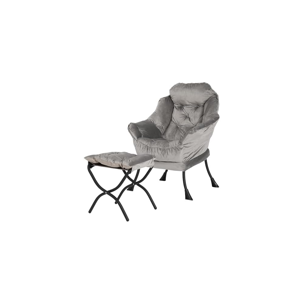 Kokel Lazy Chair with Folding Ottoman,Living Room Chairs, Accent Contemporary Lounge Chair, Single Steel Frame Leisure Sofa Chair with Armrests and A Side Pocket (Beige-1130)
