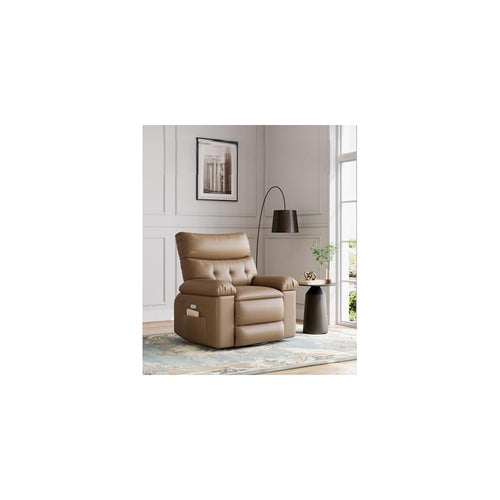 360° Swivel Manual Recliner Chair with Massage & Remote Control, PU Leather Lounge Chair with Side Pocket, Wide Single Sofa Seat for Living Room Comfort, Ergonomic Beige Reclining Armchair