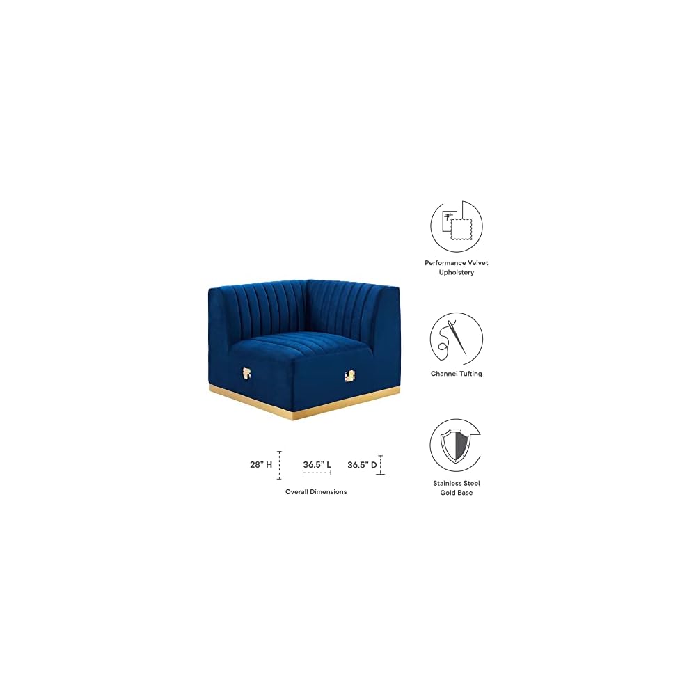 Modway Conjure Channel Tufted Performance Velvet Right Corner Chair in Gold/Navy