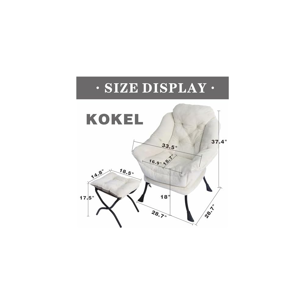Kokel Lazy Chair with Folding Ottoman,Living Room Chairs, Accent Contemporary Lounge Chair, Single Steel Frame Leisure Sofa Chair with Armrests and A Side Pocket (Beige-1130)