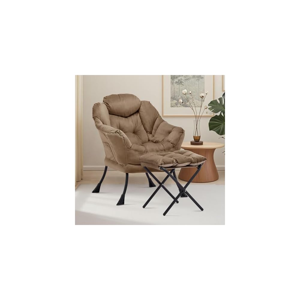 Lazy Chair with Ottoman, Comfy Reading Chair, Brown