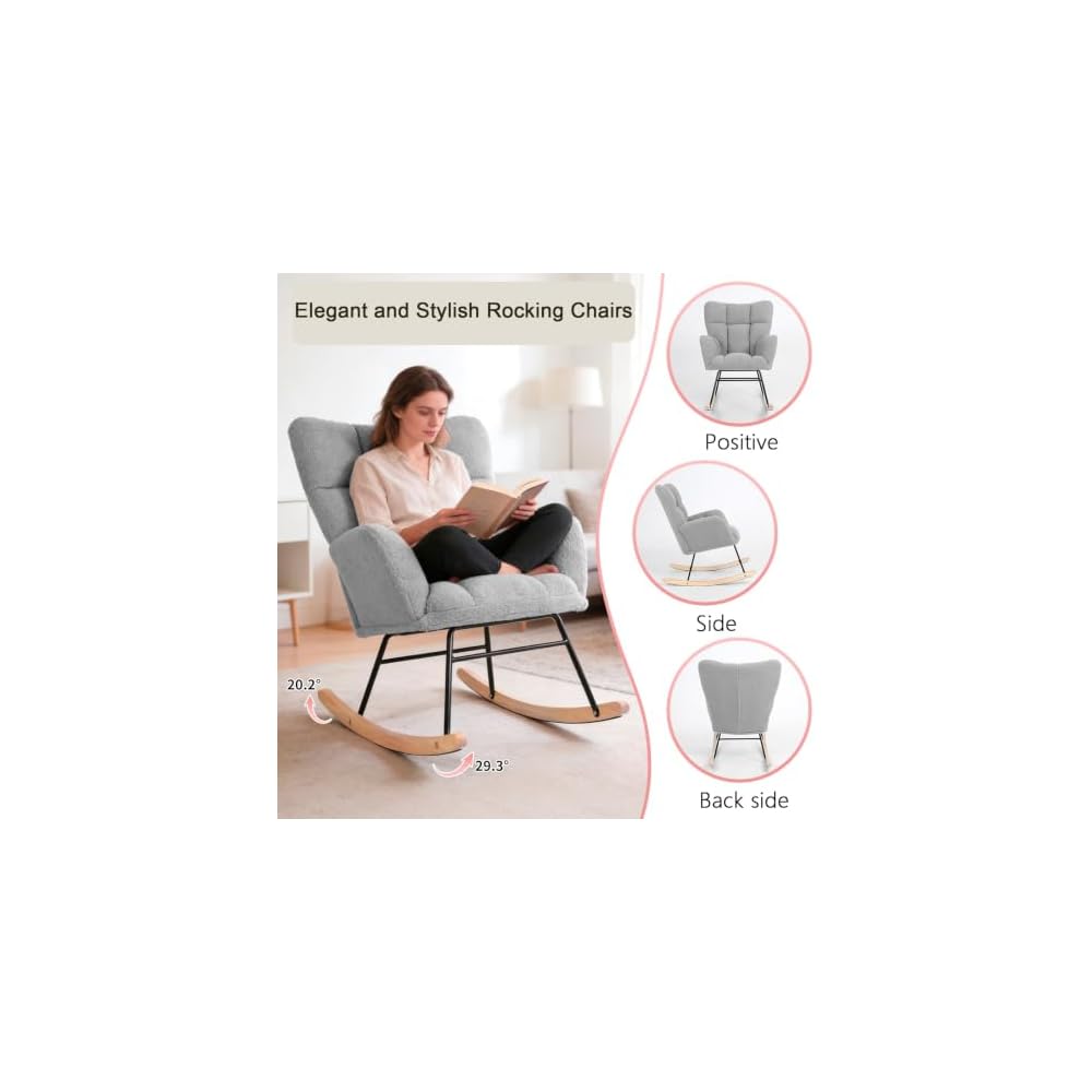Teddy Upholstered Glider Rocking Chair, Comfy Accent Armchair