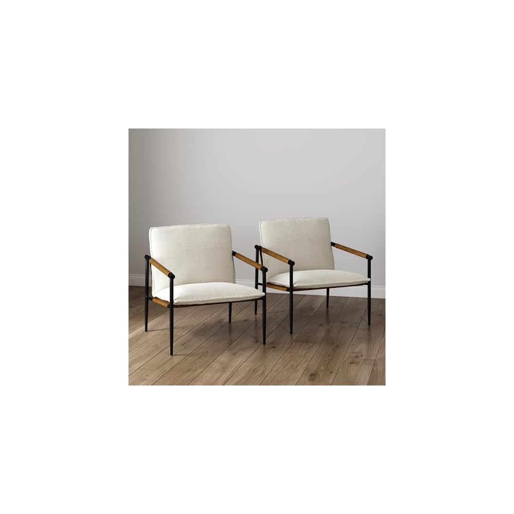 Nathan James Jayden Scandinavian Accent Chair, Linen Upholstered Bedroom Chair with Solid Wood Frame and Plush Cushioned Seat, Natural Brown