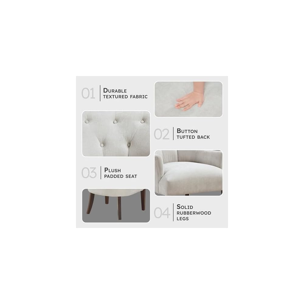 Lexicon Modern Accent Chair, Textured Fabric Upholstered Arm Chair with Button Tufted Back, Sloped Flared Arms and Wooden Legs for Living Room/Bedroom, Oyster