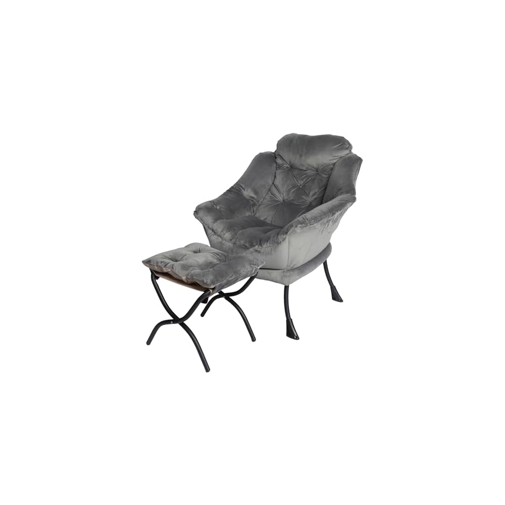 Kokel Lazy Chair with Folding Ottoman,Living Room Chairs, Accent Contemporary Lounge Chair, Single Steel Frame Leisure Sofa Chair with Armrests and A Side Pocket (Beige-1130)