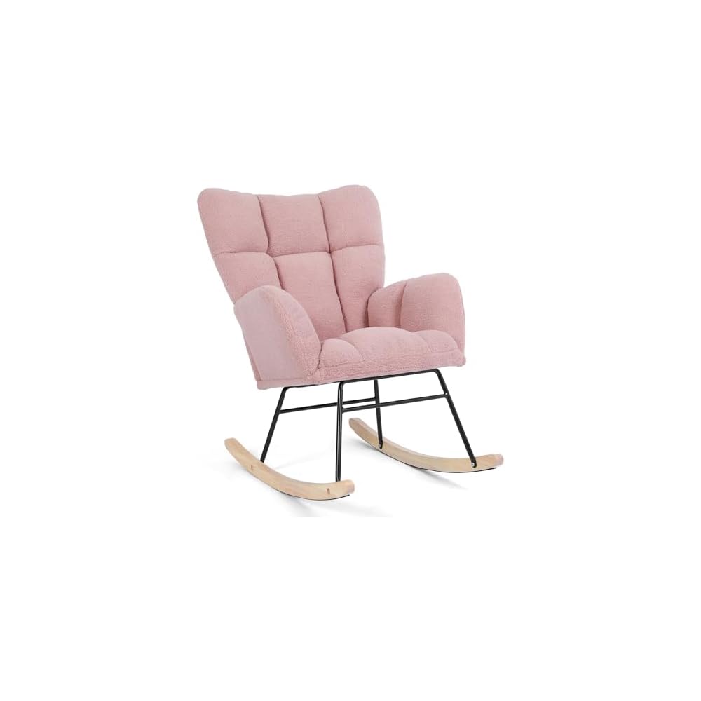Teddy Upholstered Glider Rocking Chair, Comfy Accent Armchair