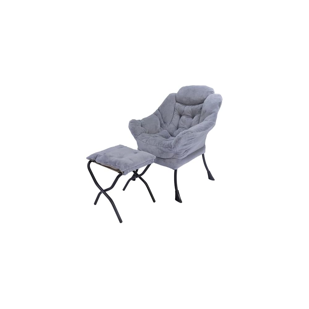 Kokel Lazy Chair with Folding Ottoman,Living Room Chairs, Accent Contemporary Lounge Chair, Single Steel Frame Leisure Sofa Chair with Armrests and A Side Pocket (Beige-1130)