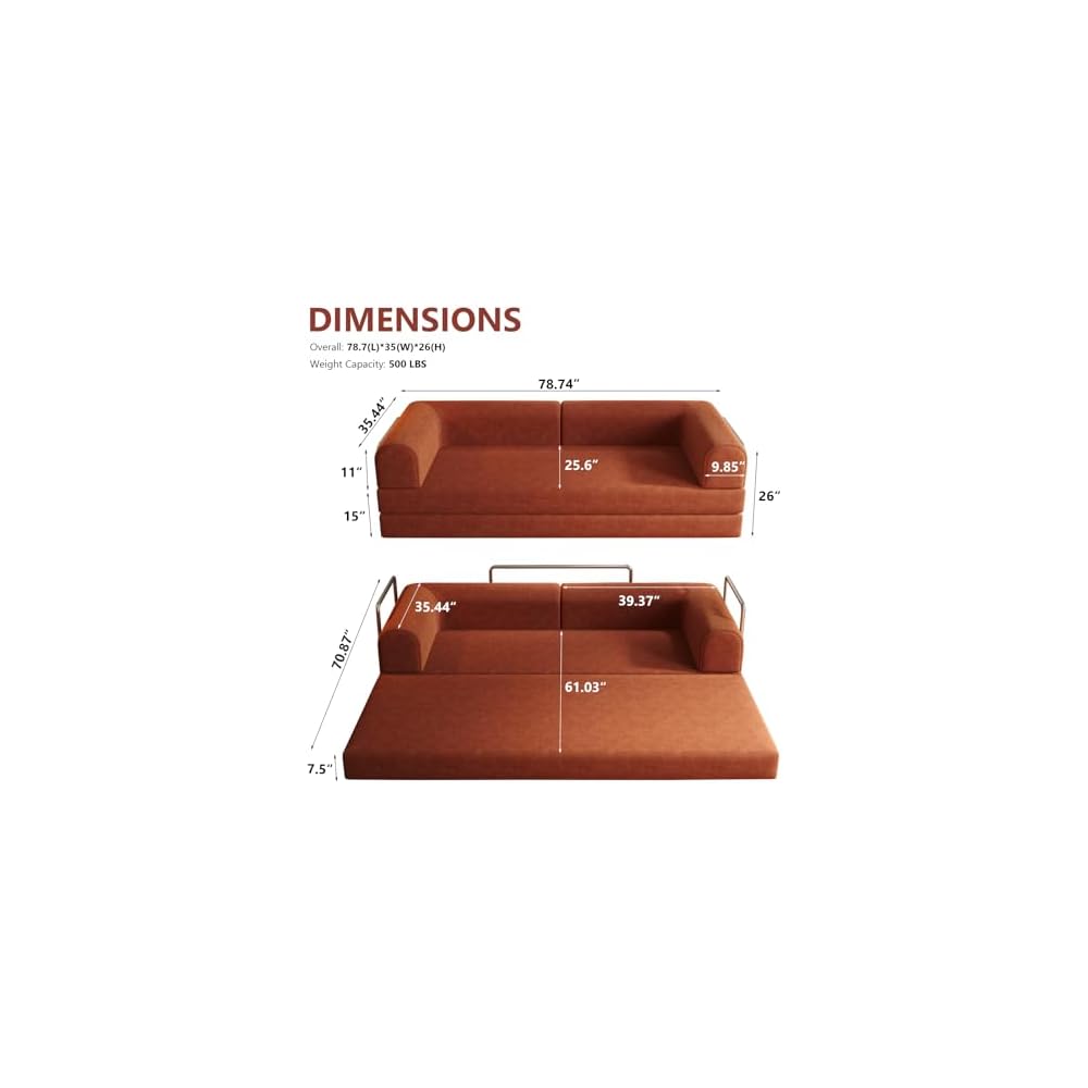 SYFERLORY Versatile 2 in1 Oversized Loveseat 3-Seater Corduroy Couch Convertible Sofa Bed Boneless Chaise Lounge Chair Indoor Floor Sofa Modular Couch for Living Room Basement Theater Room