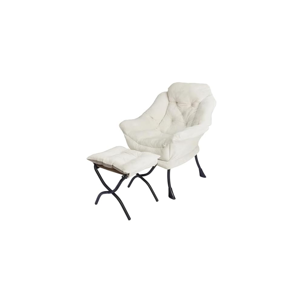 Kokel Lazy Chair with Folding Ottoman,Living Room Chairs, Accent Contemporary Lounge Chair, Single Steel Frame Leisure Sofa Chair with Armrests and A Side Pocket (Beige-1130)