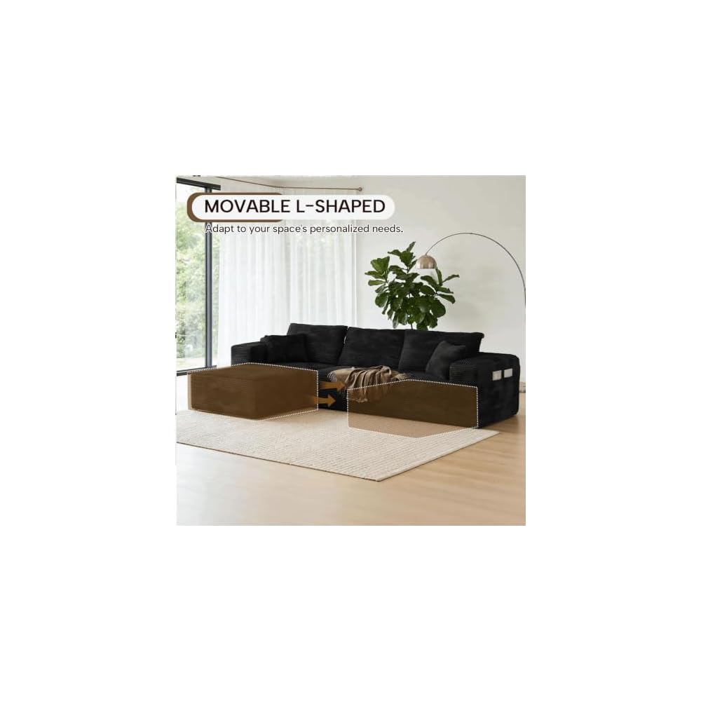 Boneless Sectional for Living Room Black L-Shape Couch in Box Sofa Memory