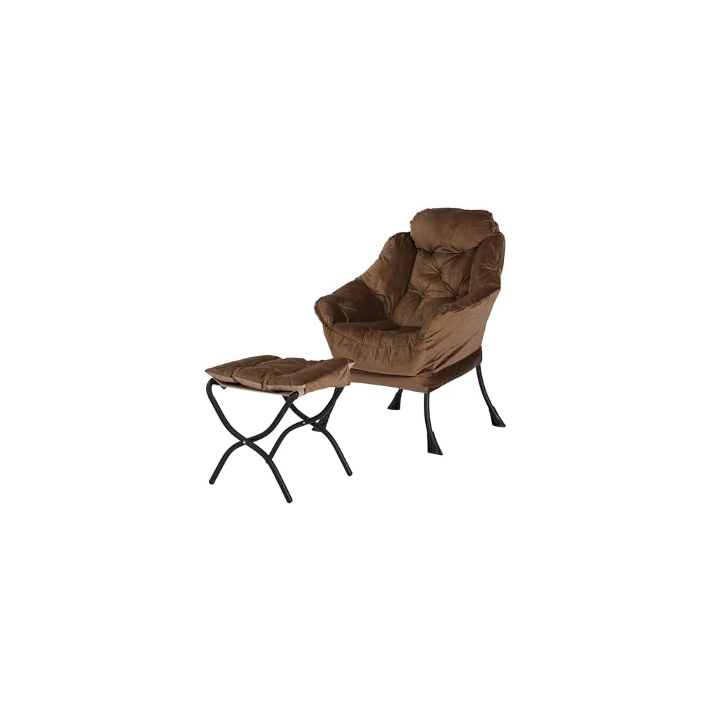 Kokel Lazy Chair with Folding Ottoman,Living Room Chairs, Accent Contemporary Lounge Chair, Single Steel Frame Leisure Sofa Chair with Armrests and A Side Pocket (Beige-1130)