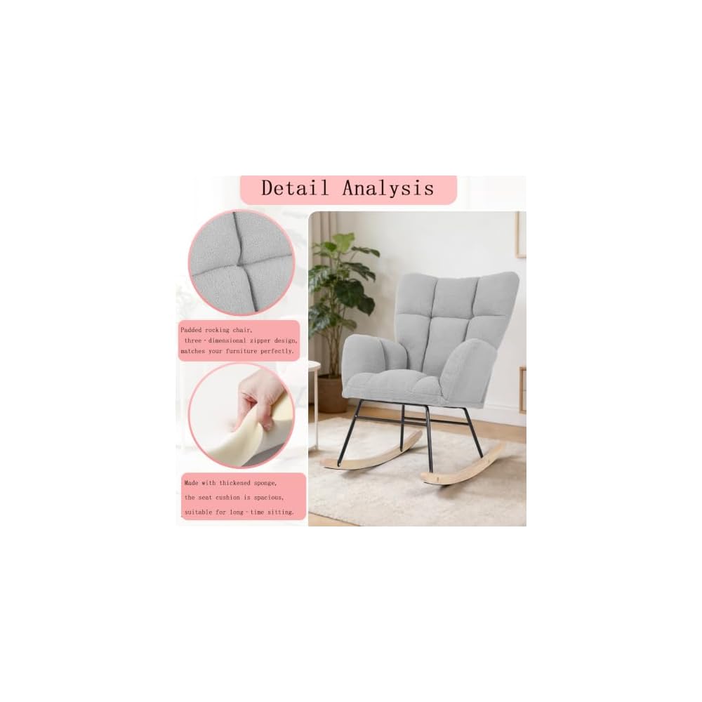 Teddy Upholstered Glider Rocking Chair, Comfy Accent Armchair