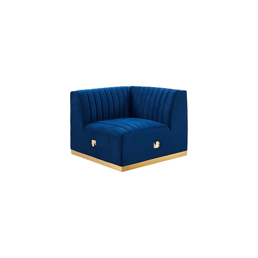 Modway Conjure Channel Tufted Performance Velvet Right Corner Chair in Gold/Navy