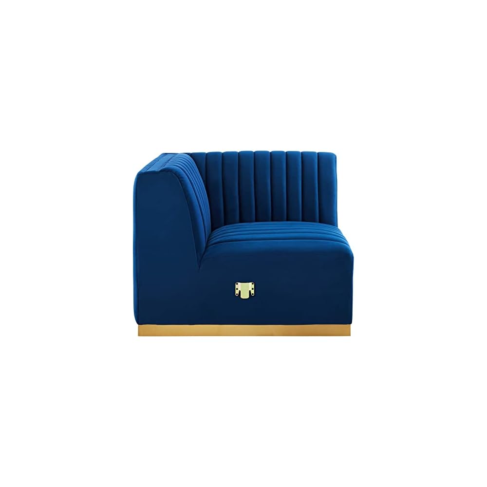 Modway Conjure Channel Tufted Performance Velvet Right Corner Chair in Gold/Navy