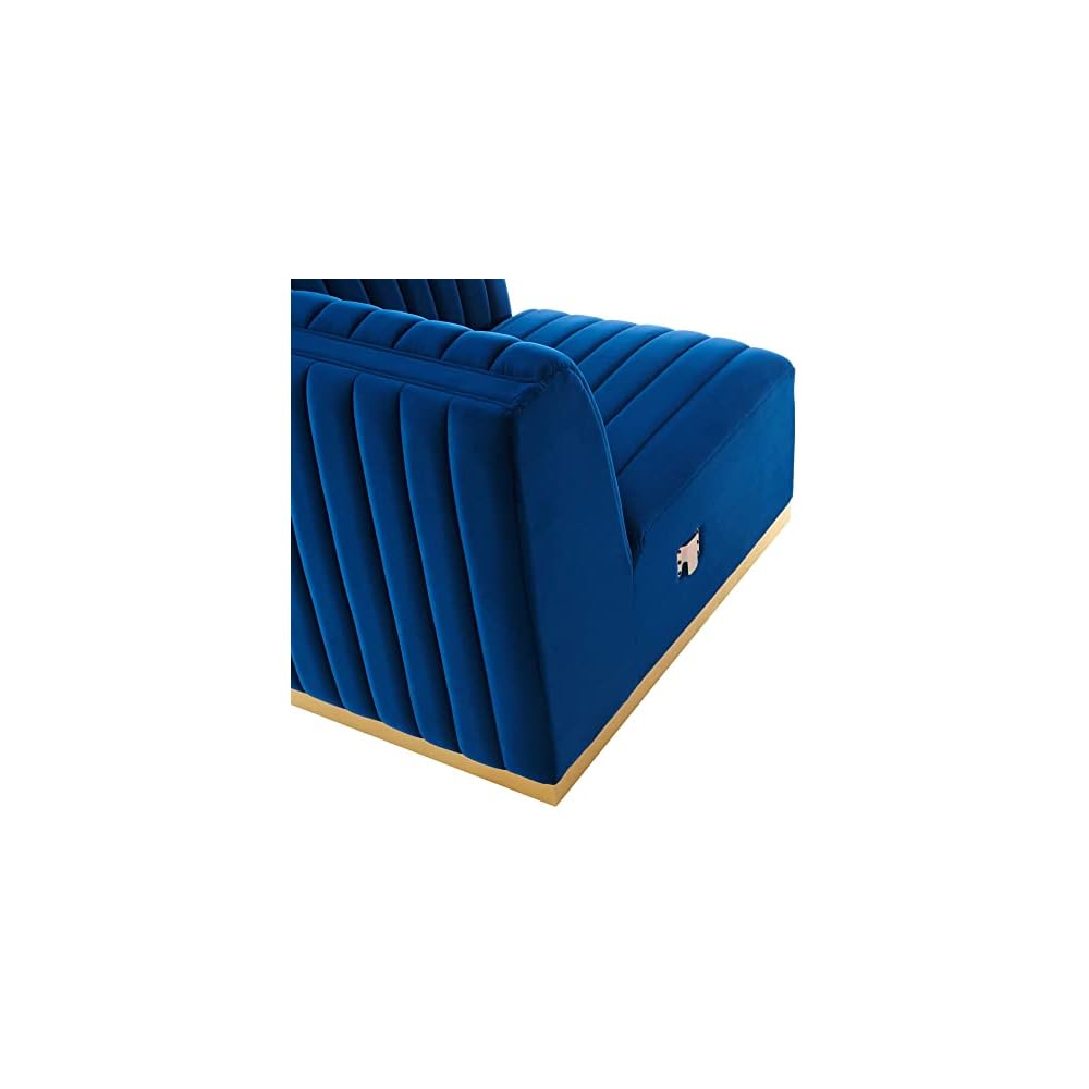 Modway Conjure Channel Tufted Performance Velvet Right Corner Chair in Gold/Navy