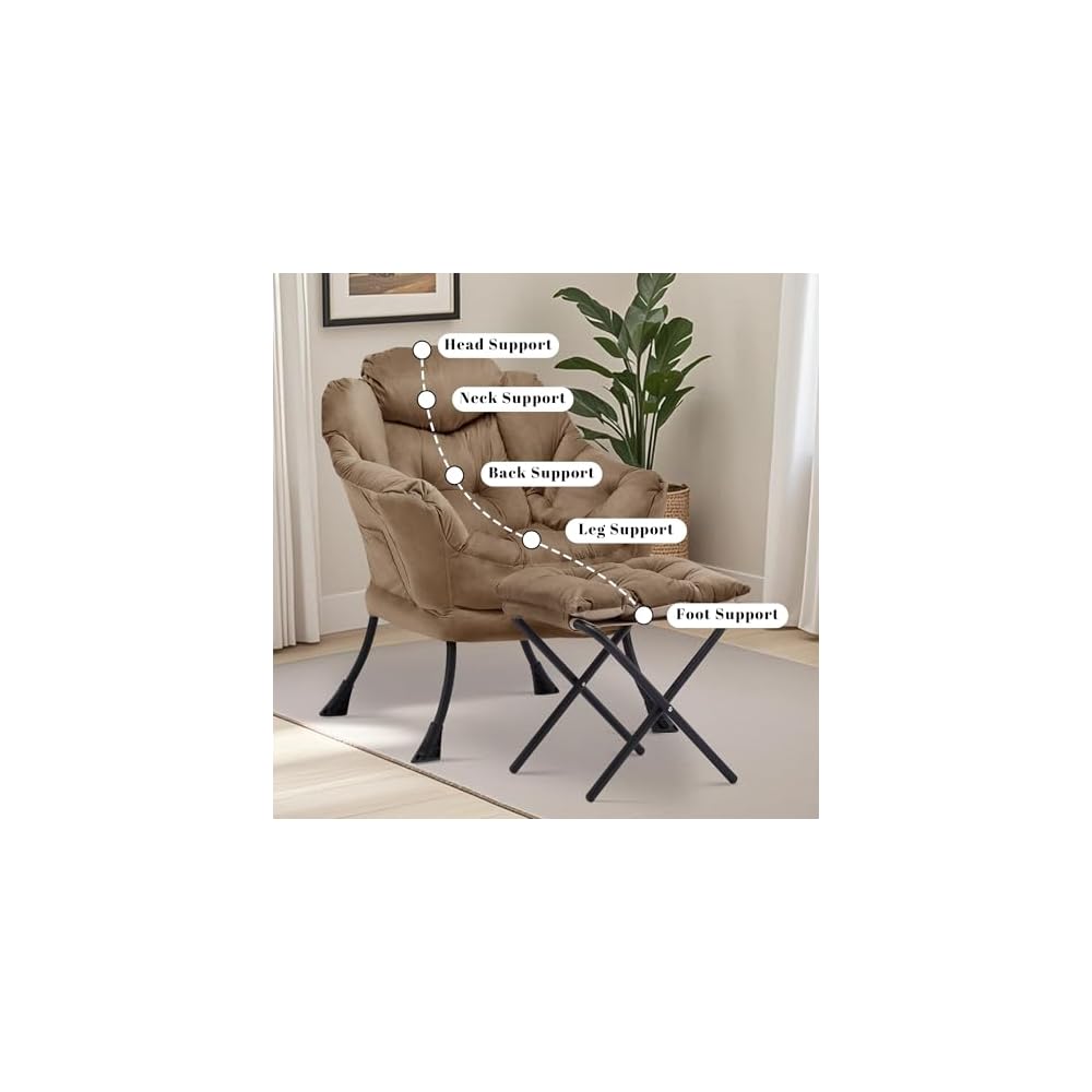 Lazy Chair with Ottoman, Comfy Reading Chair, Brown