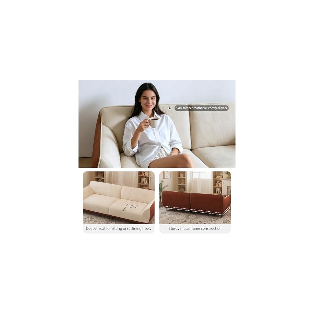 86.61" 3-Seater Fabric Sofa, Modern Minimalist Upholstered Couch