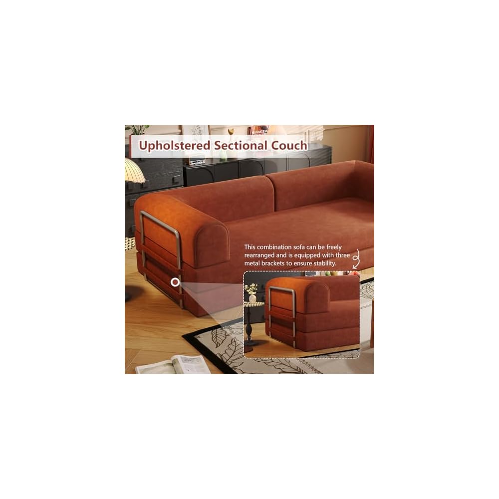 SYFERLORY Versatile 2 in1 Oversized Loveseat 3-Seater Corduroy Couch Convertible Sofa Bed Boneless Chaise Lounge Chair Indoor Floor Sofa Modular Couch for Living Room Basement Theater Room