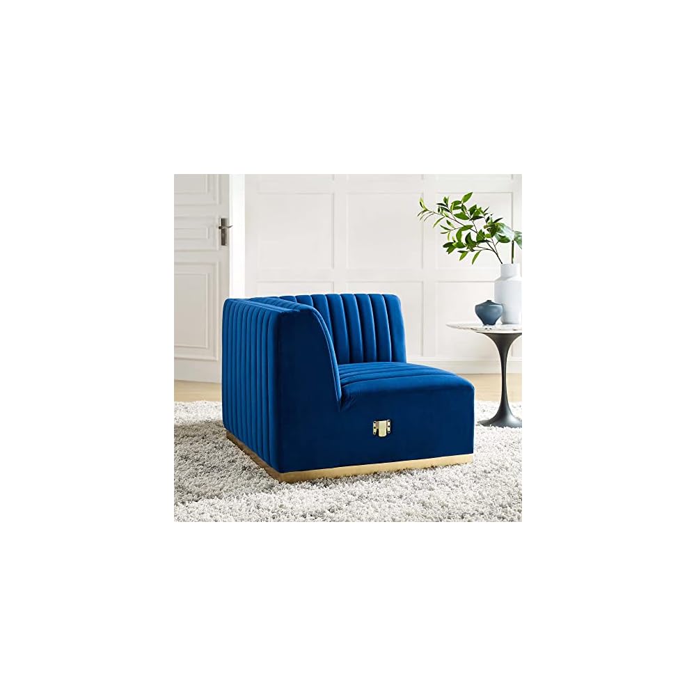 Modway Conjure Channel Tufted Performance Velvet Right Corner Chair in Gold/Navy