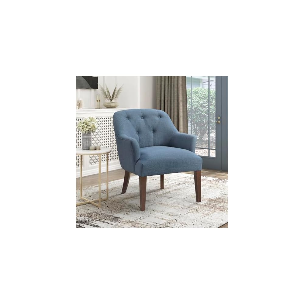 Lexicon Modern Accent Chair, Textured Fabric Upholstered Arm Chair with Button Tufted Back, Sloped Flared Arms and Wooden Legs for Living Room/Bedroom, Oyster