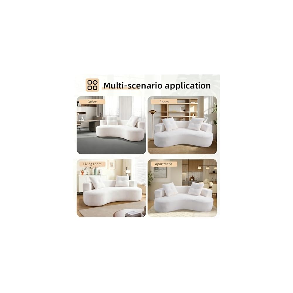 80" Curved Sofa Couches for Living Room, Modern Oversized Boneless Couch, Comfy Boucle Cloud Modular Round Sofa with Deep Seat / 4 Throw Pillows for Apartment, No Assembly Needed, Cream