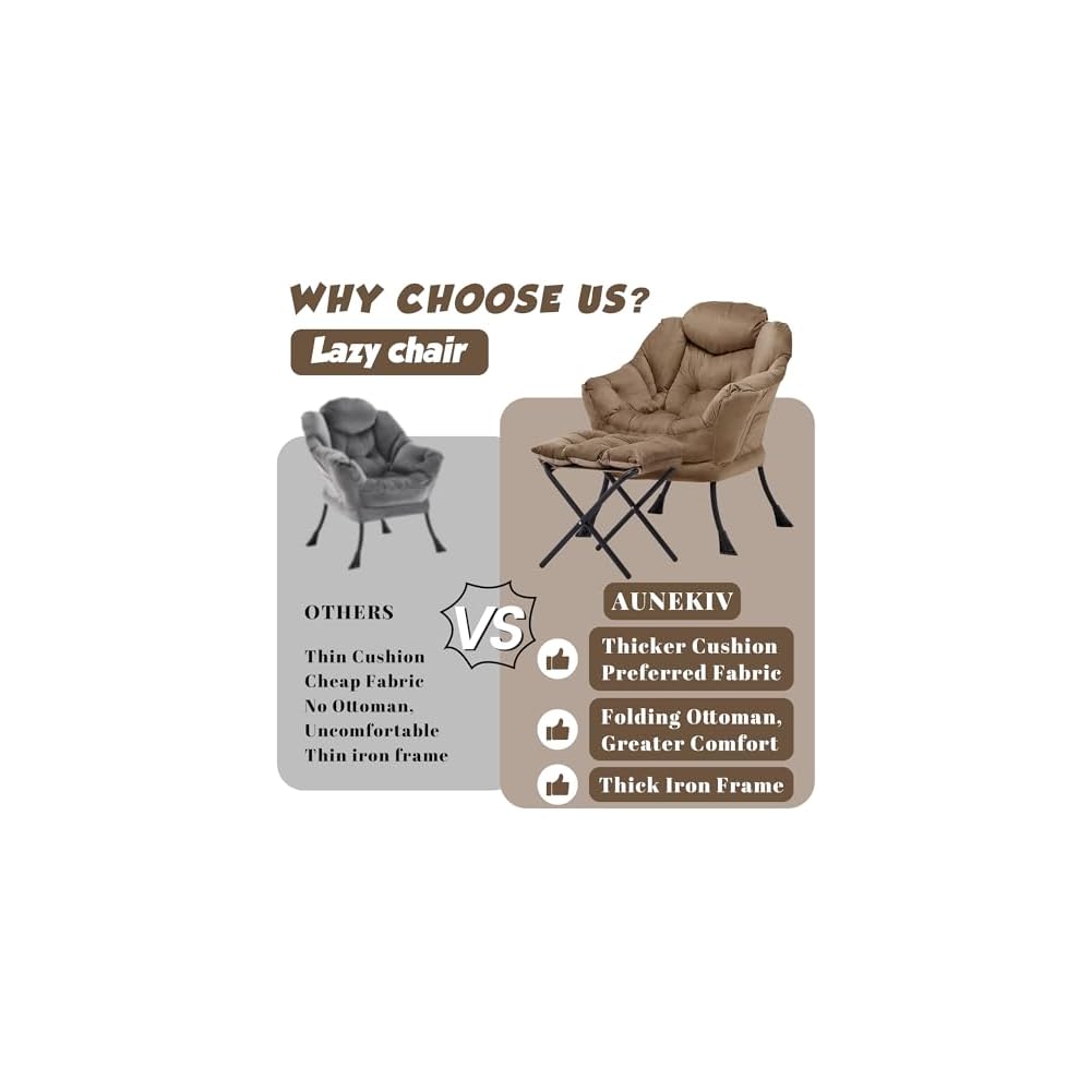 Lazy Chair with Ottoman, Comfy Reading Chair, Brown