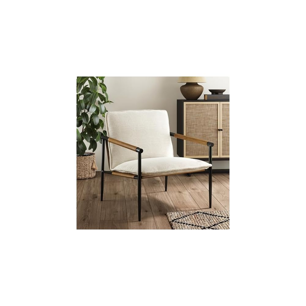Nathan James Jayden Scandinavian Accent Chair, Linen Upholstered Bedroom Chair with Solid Wood Frame and Plush Cushioned Seat, Natural Brown