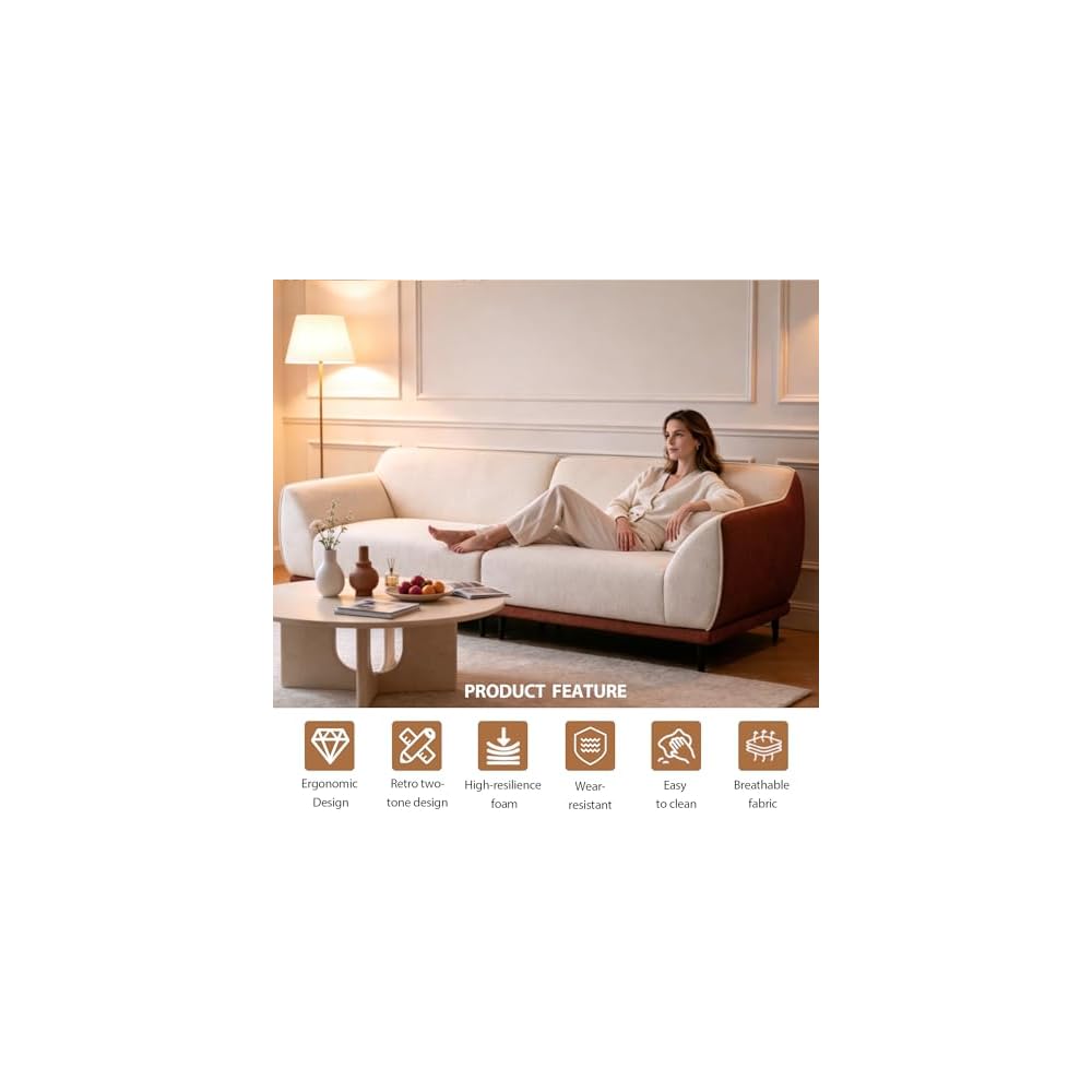 86.61" 3-Seater Fabric Sofa, Modern Minimalist Upholstered Couch