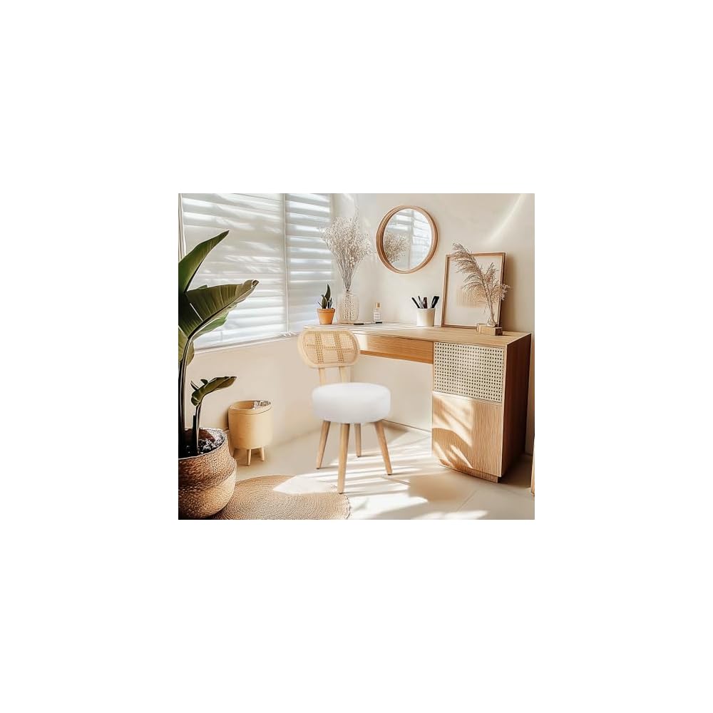 Rattan Dining Chair, Kitchen Dining Room Chairs, Mid Century Modern Boucle Chair, Stylish Upholstered Wood Accent Chair, Cute Sherpa Chair, Living Room Bar Stool Chair, Boho Makeup Vanity Chair, 1 Pc